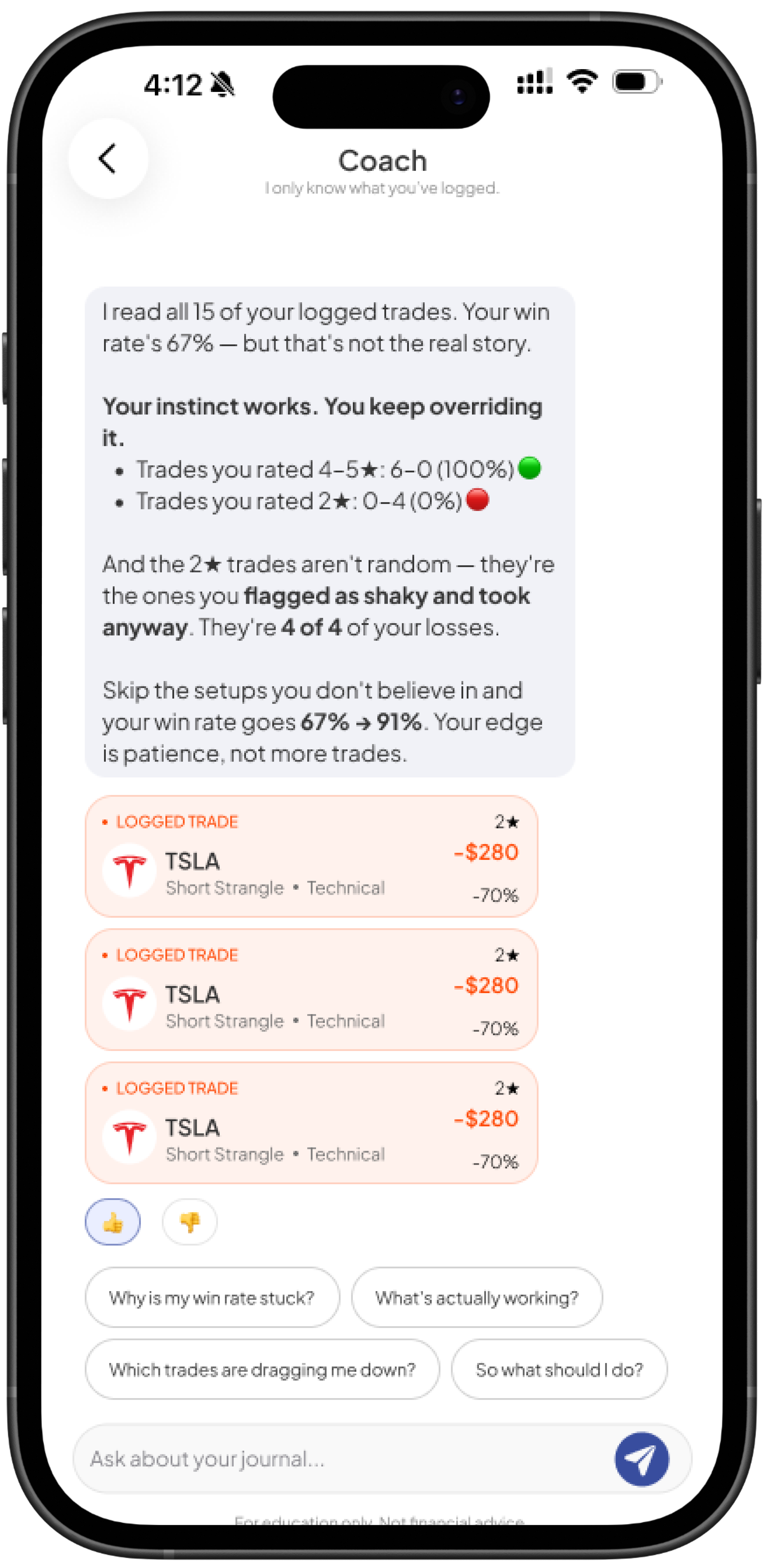 TraderLab Research and grow with AI screen