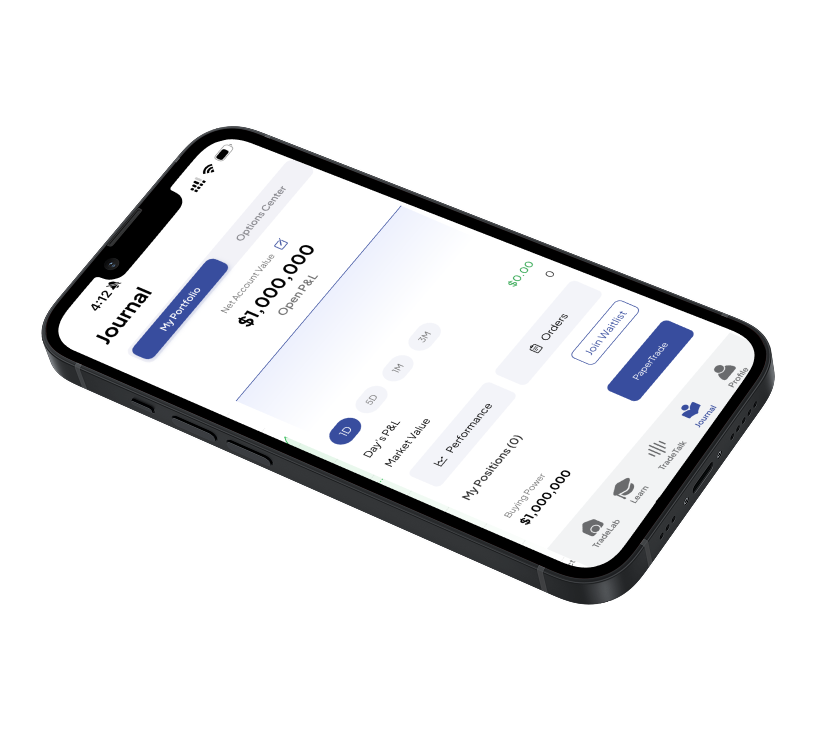 Trading journal interface on phone