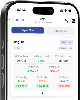 TradeLabs simulator interface on phone